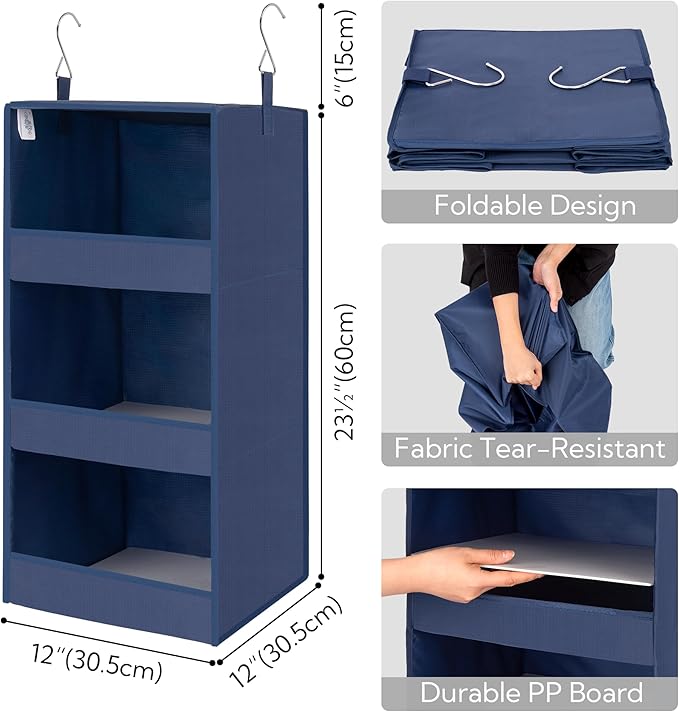 GRANNY SAYS 3-Shelf Closet Organizers and Storage, Foldable Hanging Closet Organizer, Closet Hanging Shelves with 2 Metal Hoo