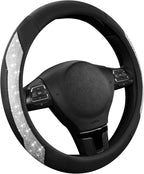 PIC AUTO Steering Wheel Cover, Silver Sparkly Crystal Bling Glitter with Leather, Universal Fit 14.5"-15.5" Car Steering Whee