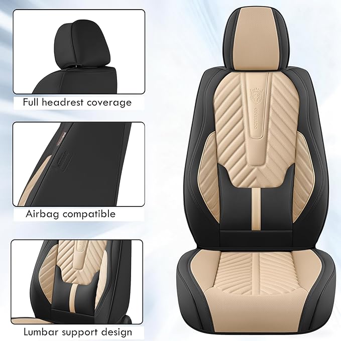 Coverado Front Car Seat Covers, Waterproof Seat Covers with Lumbar Support, Leather Seat Covers, Car Seat Covers Front Seats,