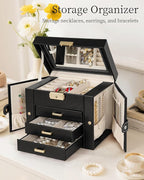 TORIBIO Jewelry Box for Women, Leather Jewelry Organizer with Mirror & Lock, 4-Tier Jewelry Storage Organizer with 3 Drawers 