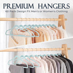 HOUSE DAY Sky Blue Velvet Hangers 60 Pack, Non Slip Clothes Felt Hanger Heavy Duty for Coat, Premium Slim Space Saving Suit H
