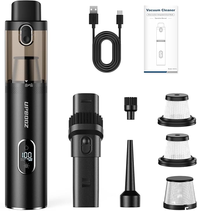 Car Vacuum, Handheld Vacuum Cordless with 14000PA Powerful Suction with LED Light, Air Duster 2-in-1,Low Noise Rechargeable P