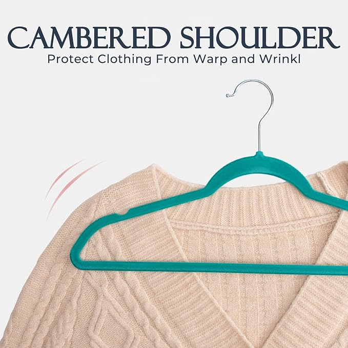 HOUSE DAY Mint Green Velvet Hangers 60 Pack, Non Slip Clothes Felt Hanger Heavy Duty for Coat, Premium Slim Space Saving Suit