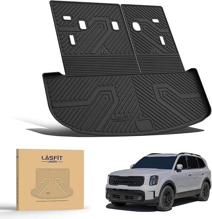 LASFIT Cargo Mat & Backrest Mats for Kia Telluride 2025 2024 2023 2022 2021 2020, All Weather TPE Custom Fit Trunk Mats & Seatback Mats Accessoires for Kia Telluride 2020-2025, Black