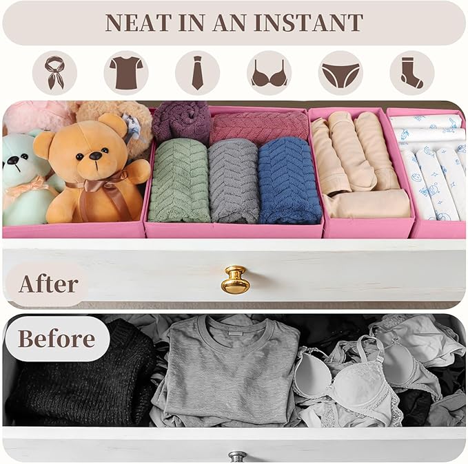Drawer Organizer Clothes, 16 Pack Dresser Organizer Bins, Foldable Closet Organizers and Storage Fabric Dresser Bins, Shallow