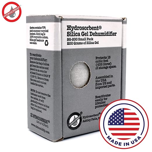 HYDROSORBENT Silica Gel Dehumidifier (200gm - 1 Pack) - Silica Gel Packets w/Built-In Color Changing Indicator for