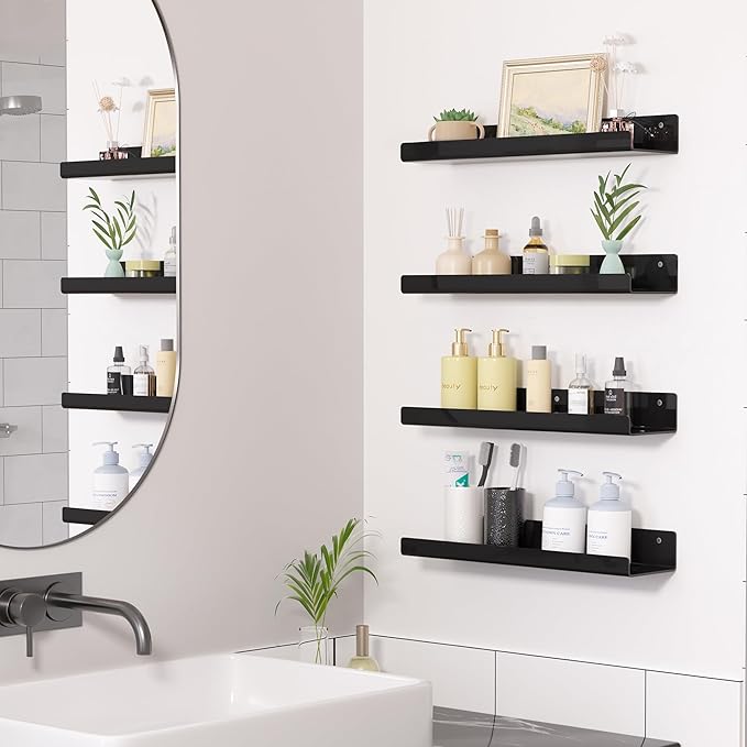 upsimples Acrylic Shelves for Wall Decor, 15" Display Shelf Perfume Organizer for Bathroom, Bedroom, Living Room, Floating Bo