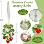Crochet Car Air Freshener, 15ml Empty Refillable Oil Diffuser Bottle with Hanging Crochet Strawberry Plant for Car Rearview M