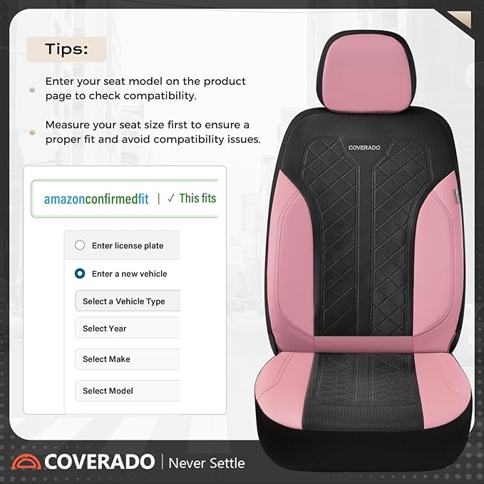 Coverado Car Seat Covers 2-Pack, Luxury Front Seat Covers, Automotive Car Seat Protectors, Pink Driver Seat Covers Universal 