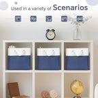FinishingBo Cube Storage Baskets, 6 Pack 11x11 inch with Cotton Handles for Closet, Shelves, Clothes, Towel (White/Navy Blue)