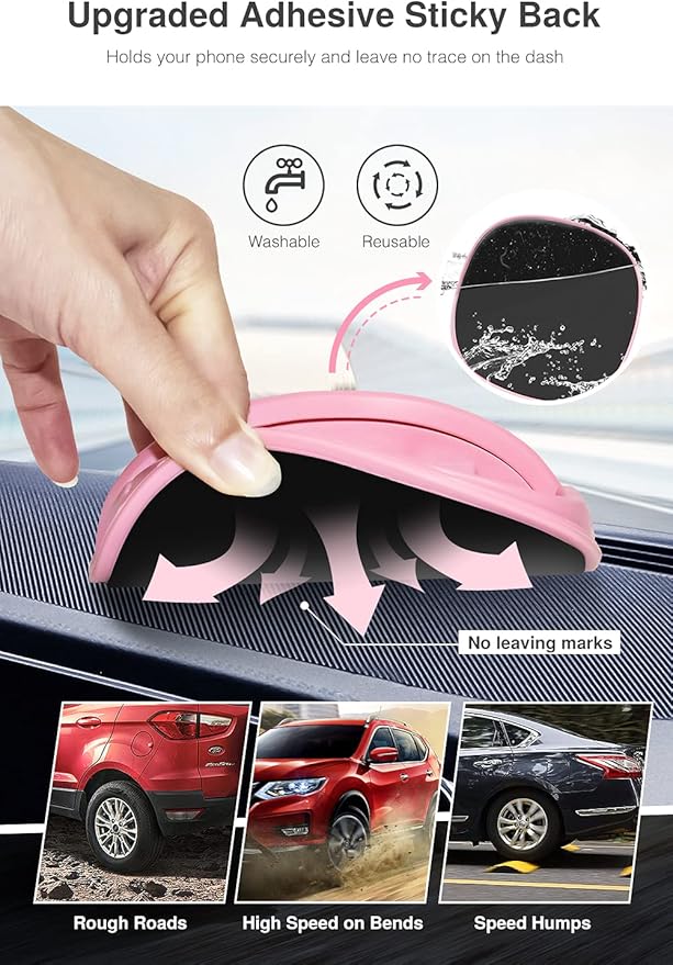 Loncaster Car Phone Holder, Car Phone Mount Silicone Car Pad Mat for Various Dashboards, Slip Free Phone Stand Compatible with iPhone, Samsung, Pink