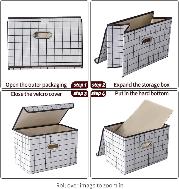 STOREONE Fabric Storage Cube Bins Foldable Organizer Container Collapsible Basket with Lids and Metal Handles, for Home, Bedr