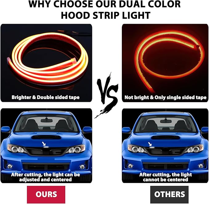 Car Hood Light Strip,White 94.5 Inches Dynamic Car LED Strip Lights,Turn Signal Lamp,Waterproof IP66 DRL Compatible with Chevy Silverado 1500 2500 GMC Sierra 1500 2500 Dodge Ram 1500 2500