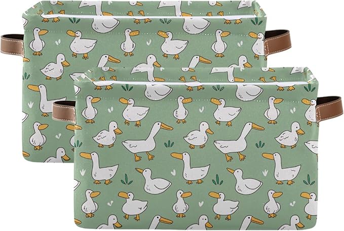 xigua Cartoon Goose Storage Basket Collapsible Storage Bins Waterproof Canvas Storage Basket with Leather Handles for Home Cl
