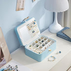 Lolalet 2 Layer Jewelry Box for Teen Girls & Young Women, Jewelry Organizer Case with Bow Clasp and Mirror for Earrings Rings