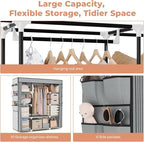 VTRIN Portable Closet Wardrobe for Hanging Clothes 57.3 Inch Large Capacity Clothes Rack with Cover, 10 Storage Organizer She