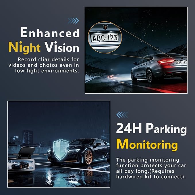 4K Dash Cam with Built-in WiFi, Front Car Camera, APP Control, Night Vision, 24H Parking Monitor, 170° Wide Angle, G-Sensor, 