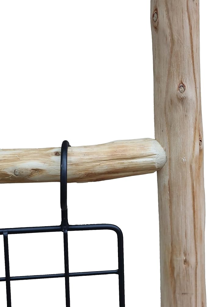 PARISLOFT 8-Tier Wooden Blanket Ladder with 5 Removable Baskets, Farmhouse Leaning Ladder Shelves for Living Room & Bedroom, 