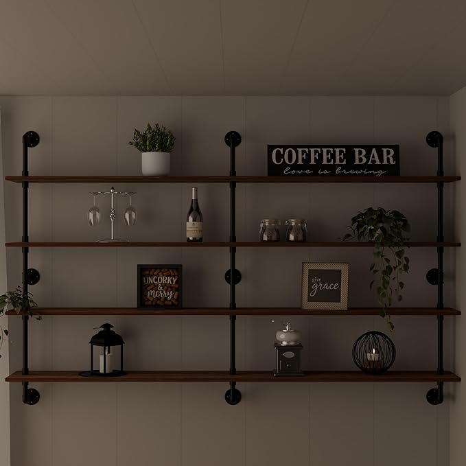 Floating Book Shelves for Wall 4 Tier 70 inch Bookshelf Industrial Pipe Shelving Shelves Bookcase Industrial Bookshelves Pipe