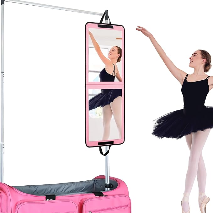 LPHUMEX Portable Pink Mirror Full Length for Dance, 33x13 Inch Hanging Mirror for Dance Bag, Lightweight Folding Travel Mirro