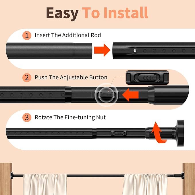 Tension Curtain Rod 41-86In-150Lb, Curtain Rod No Drilling for Window or Bathroom Patio, Adjustable Heavy Duty Shower Curtain