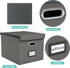 Huolewa File Organizer Box with Lid, Collapsible File Folder Organizer for Office Document Storage, Filing Box with Plastic S