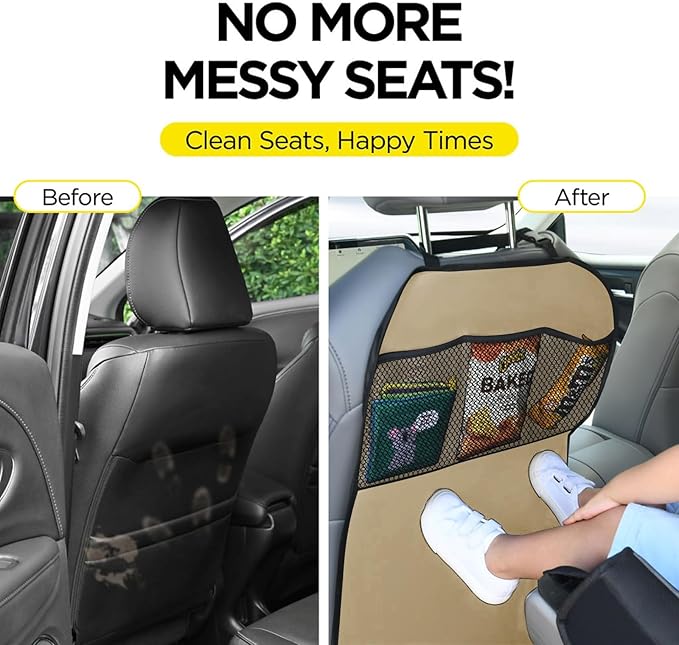 lebogner Back Seat Cover for Kids + 3 Pocket Storage Organizer, 2 Pack Kick Mats Backseat Protector, Car Accessories Waterpro