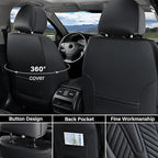 Coverado Seat Covers Full Set, Luxury Leather Car Seat Covers for Car with Lumbar Support, Automotive Seat Covers Waterproof 