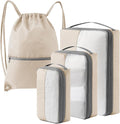 4 Set Compression Packing Cubes for Travel, Bonus Versatile Drawstring Backpack, Lightweight Luggage Organizer Bags, Sturdy T