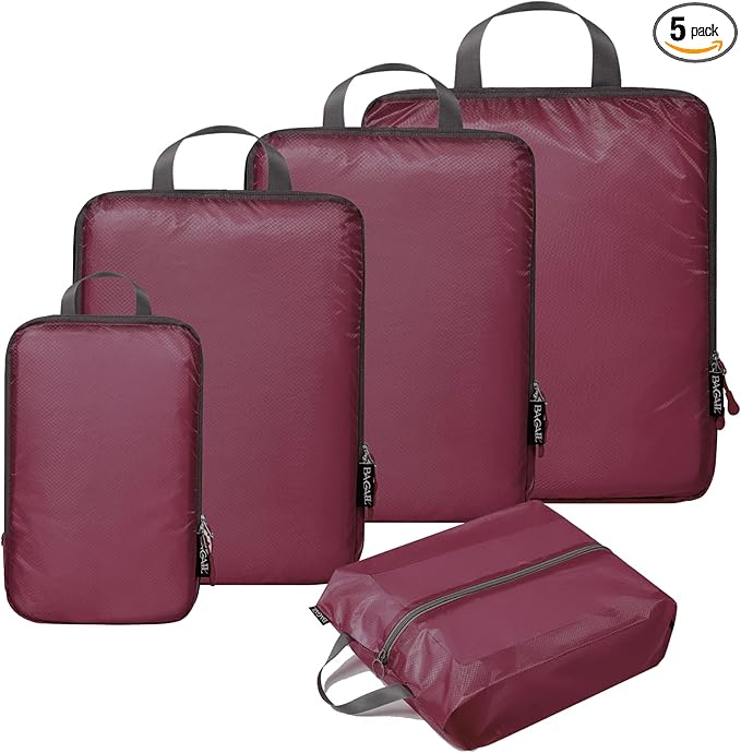 BAGAIL 5 Set Ultralight Compression Packing Cubes Travel Accessories Expandable Packing Organizers(Burgundy)