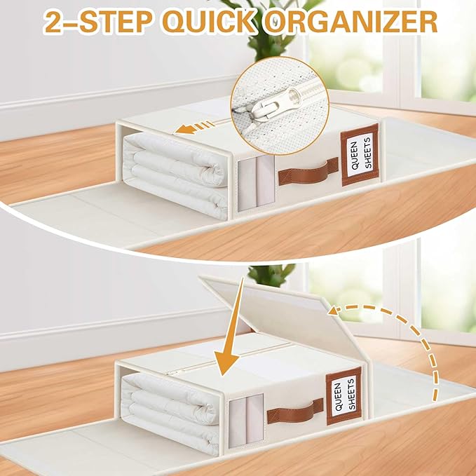 GhvyenntteS Bed Sheet Organizers and Storage 4 Pack (Queen & King Size), Foldable Sheet Organizers and Storage with Window an