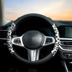 White Leopard Steering Wheel Cover Auto Leather Steering Wheel Protector, Anti-Slip, Breathable, Absorbing Sweat, Universal Leopard Car Accessories 14.5–15 inch,Fit for Most Car, Trucks, SUV