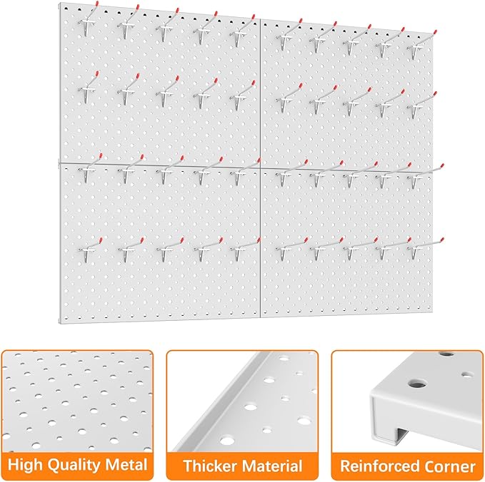 TORACK Metal Pegboard Panels and Hooks for Garage, Workbench, Shop, Shed Tool Organizer Peg Board with 1/8" & 1/4" Holes, Mod