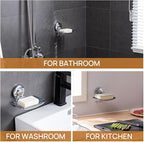 LEVERLOC Chrome Suction Cup Soap Dish Holder for Shower Wall Drill-Free Rustproof Waterproof Wall Mount Strong Suction Remova