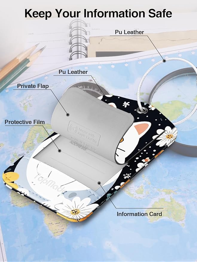 TopMade Smart Luggage Tag with Find My, Premium Leather Luggage Tags for Suitcase, Travel Bags, Backpacks, Anti-Lost Suitcase
