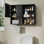 Bathroom Wall Cabinet Wood Large Wall Mounted Medicine Cabinet with 2 Doors and 4 Open Shelves Over Toilet Storage Cabinet Or