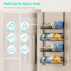 HapiRm Over the Door Hat Organizer - 4 Tier Wall Mounted Hat Rack with 4 Adjustable Metal Basket, Baseball Caps Organizer Sto