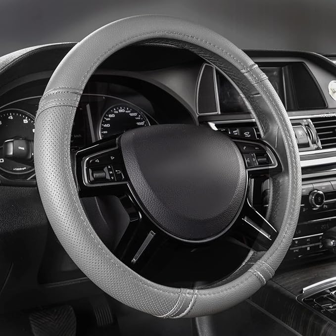 Car Pass Classical Leather Automotive Universal Steering Wheel Covers,Universal Fit for Suvs,Trucks,Sedans,Cars,Vans,14.5-15i