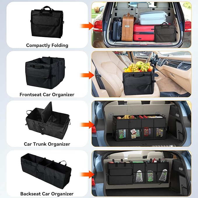 Car Trunk Organizer for SUV 60L Backseat Car Organizer Back Seat Large Storage Trunk Compartment Collapsible Car Caddy Heavy