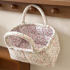 Small Storage Basket Organizer, Mini Fabric Floral Storage Baskets with Handle, Quilted Portable Collapsible Storage (O)