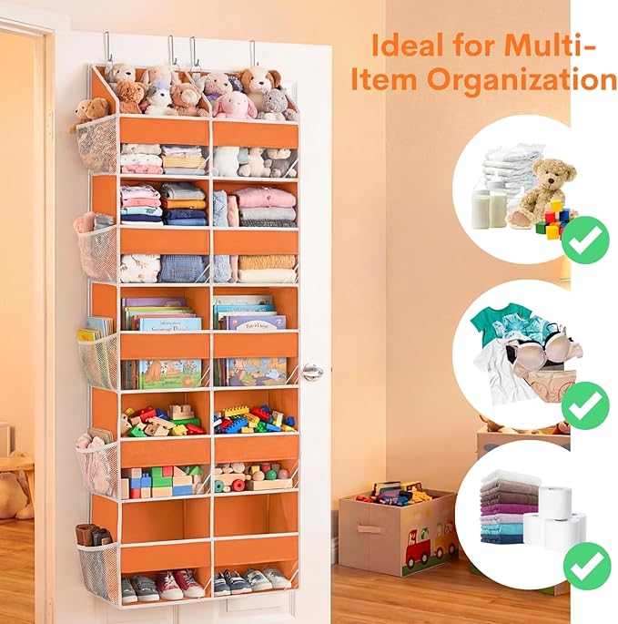 Over The Door Organizer 5 Tiers, Extra Large Behind Door Storage of 10 Compartments, 80 lbs Weight Capacity Hanging Storage O