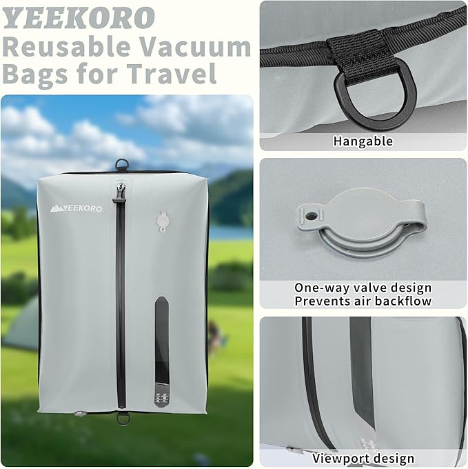 Vacuum Bag for Travel, Professional IPX8 Waterproof Reusable Vacuum Compression Bags for Travel Suitcases, Durable Space Save