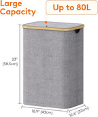 Lifewit 80L Laundry Basket with Lid, Clothes Hampers for Laundry with Bamboo Handles and 1 Removable Bag, Large Foldable Laun