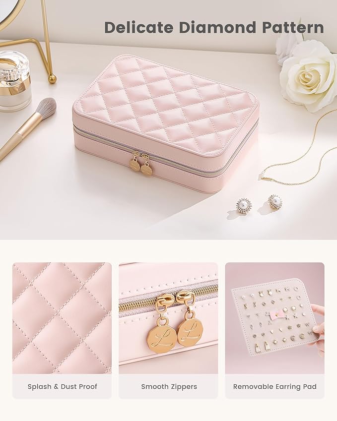 Lolalet Travel Jewelry Case for Women Girls, Travel Jewelry Organizer with Clear Storage Bag Small Portable Jewelry Box for N