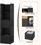 YOUDENOVA Hanging Closet Organizer, 5 Tier Hanging Closet Shelves with 6 Side Pockets and 2 Drawers, Black