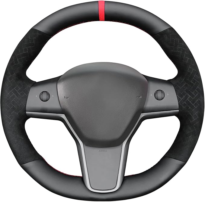 MEWANT Hand Stitched Steering Wheel Cover for Tesla Model 3 2017-2023 / Model Y 2020-2023 for Tesla Model 3/Y Accessories(3D Style)