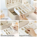 KAMIER Jewelry Organizer,2 Layer Jewelry Organizer Box for Earrings Bracelets Rings Necklaces,Luxury Leather & Soft Velvet Li