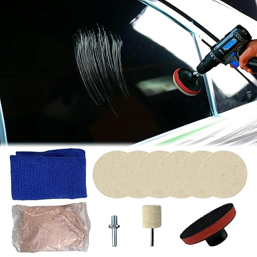 9Pcs/Set Glass Polishing Kit, 100g Cerium Oxide Powder Polishing Kit with Towel Polishing Wheels Set Polish Pads, Deep Scratc