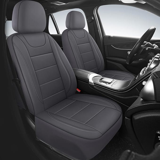 Car Seat Covers, Quilting Leather Seat Cover Two Front Seats, Waterproof Faux Leather Automotive Seat Covers for Cars, Univer