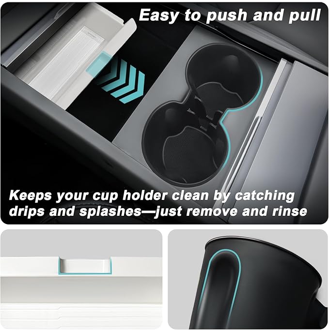 BestEvMod 5PCS Center Console Organizer Compatible with 2026 2025 Tesla New Model Y Juniper Accessories ABS Slide Smoothly Cup Holder Insert Wireless Charger Mat Silicone (White) Not fit Standard